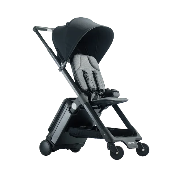 TernX Carry On Luggage Stroller in fullt uppfällt läge with removable canopy.