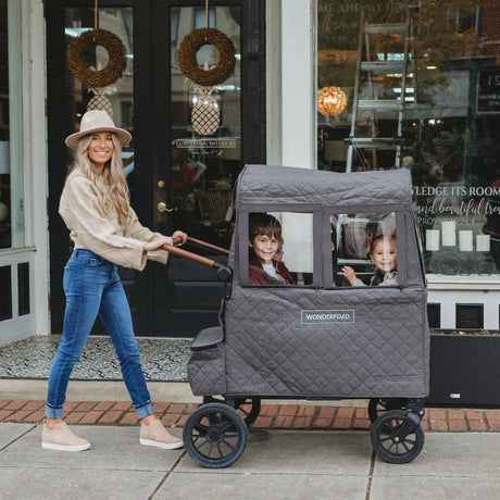 Vinteröverdrag i grått til flersitsiga barnevognen WonderFold W4 Luxe Stroller Wagon