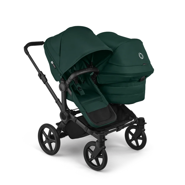 Parently_hyra_syskonvagn_donkey-6-double-bassinet-seat-fw-black-fern-green-complete-front-sides